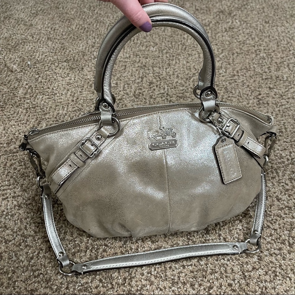COACH Silver Metallic Satchel